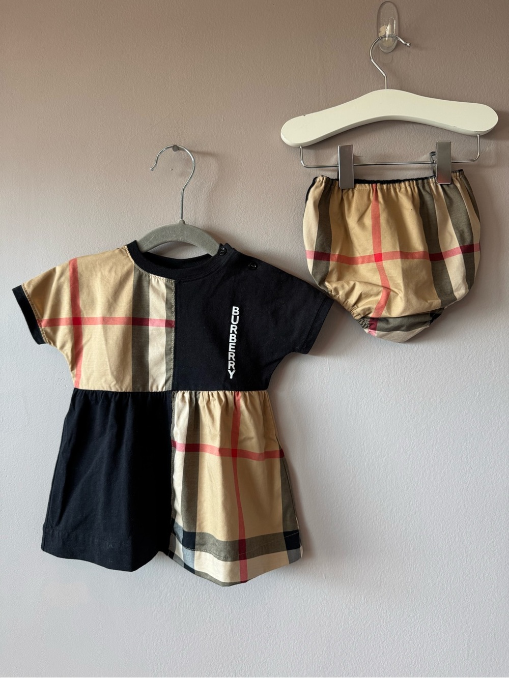 Burberry Beige Nova Check Plaid Dress & Bloomers Diaper Cover Set 6 Months